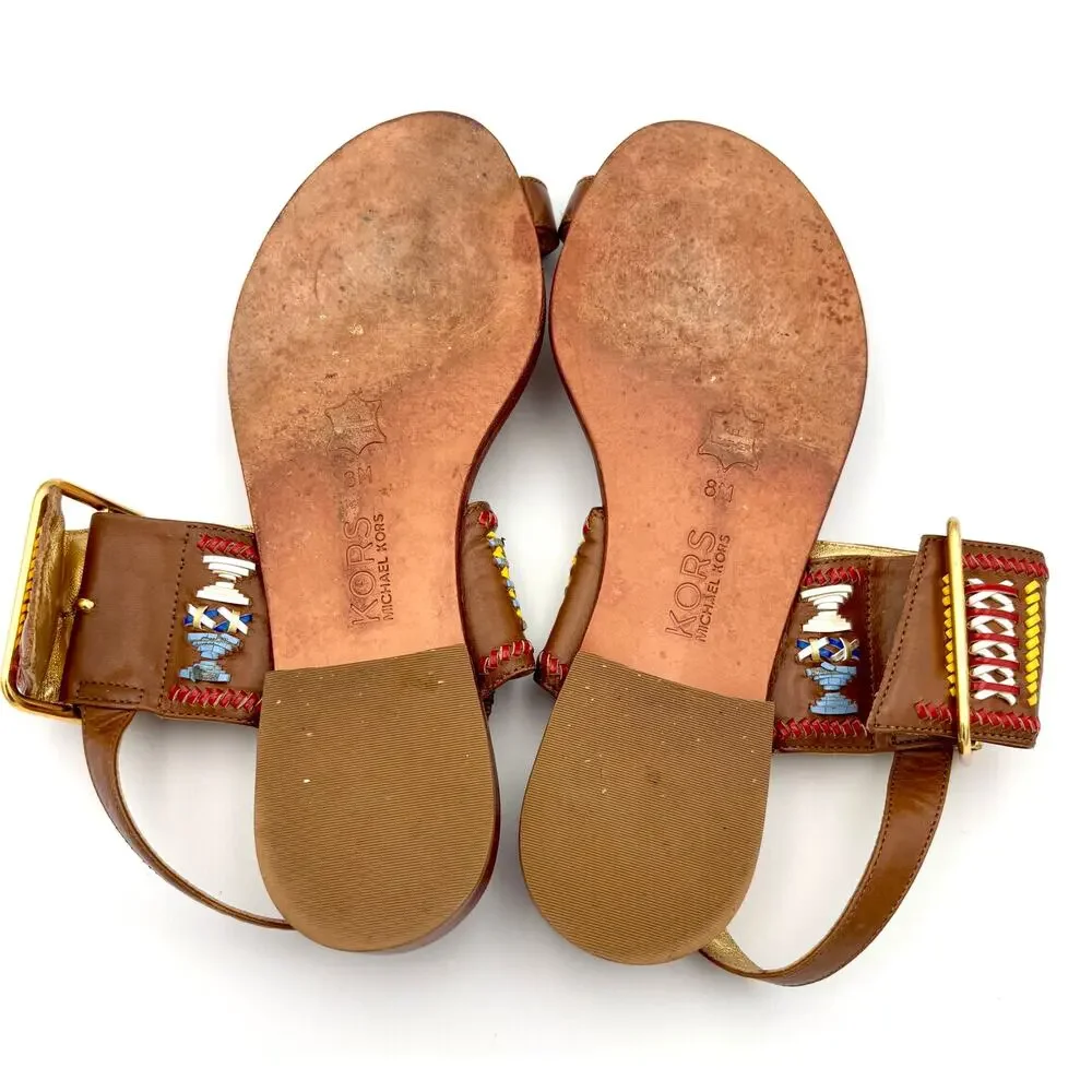 Michael Kors Woven Multicolor Leather Sandals Boho Slingback Toe Loop Size 8 - Picture 9 of 10